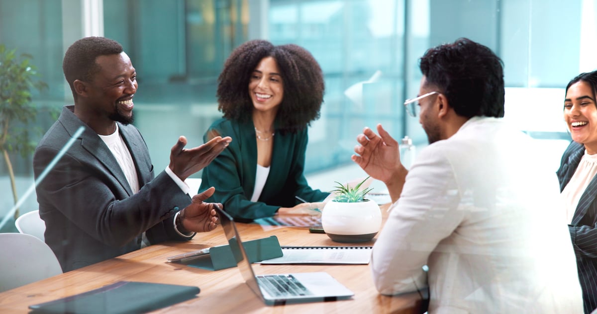 Business sales team in a modern office meeting, collaborating on a finance budget and investment proposal in a workplace